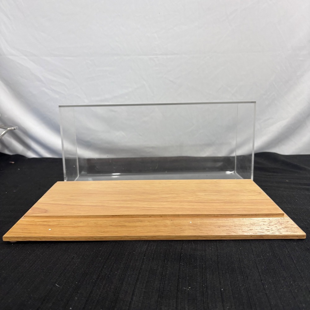 Clear Acrylic Display Case with Beveled Wood Base for Collectibles 12x5.5 Inch